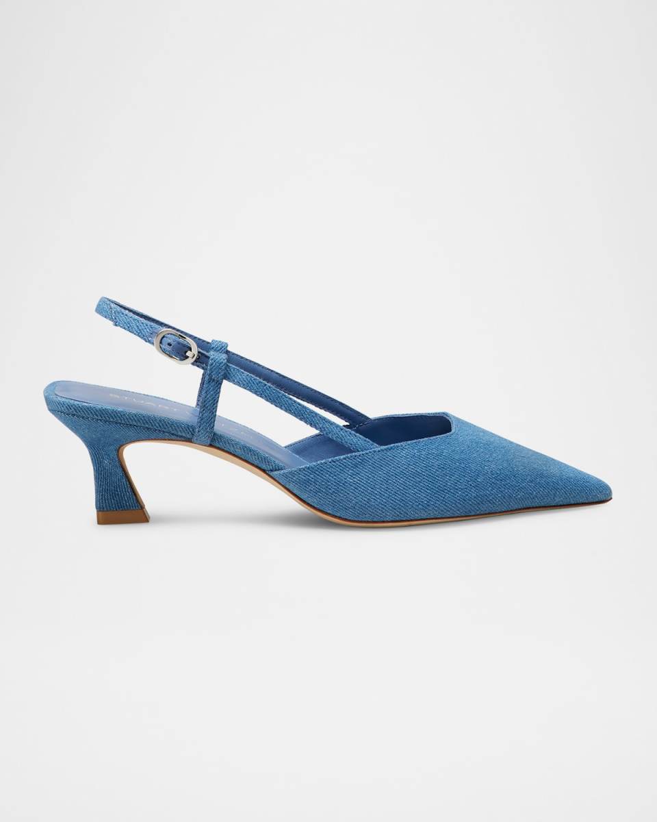 Vinnie Denim Kitten Slingback Pumps